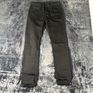 The Unbranded Brand UB155 Skinny Jeans Mens 30 Black Raw Selvedge Missing Button